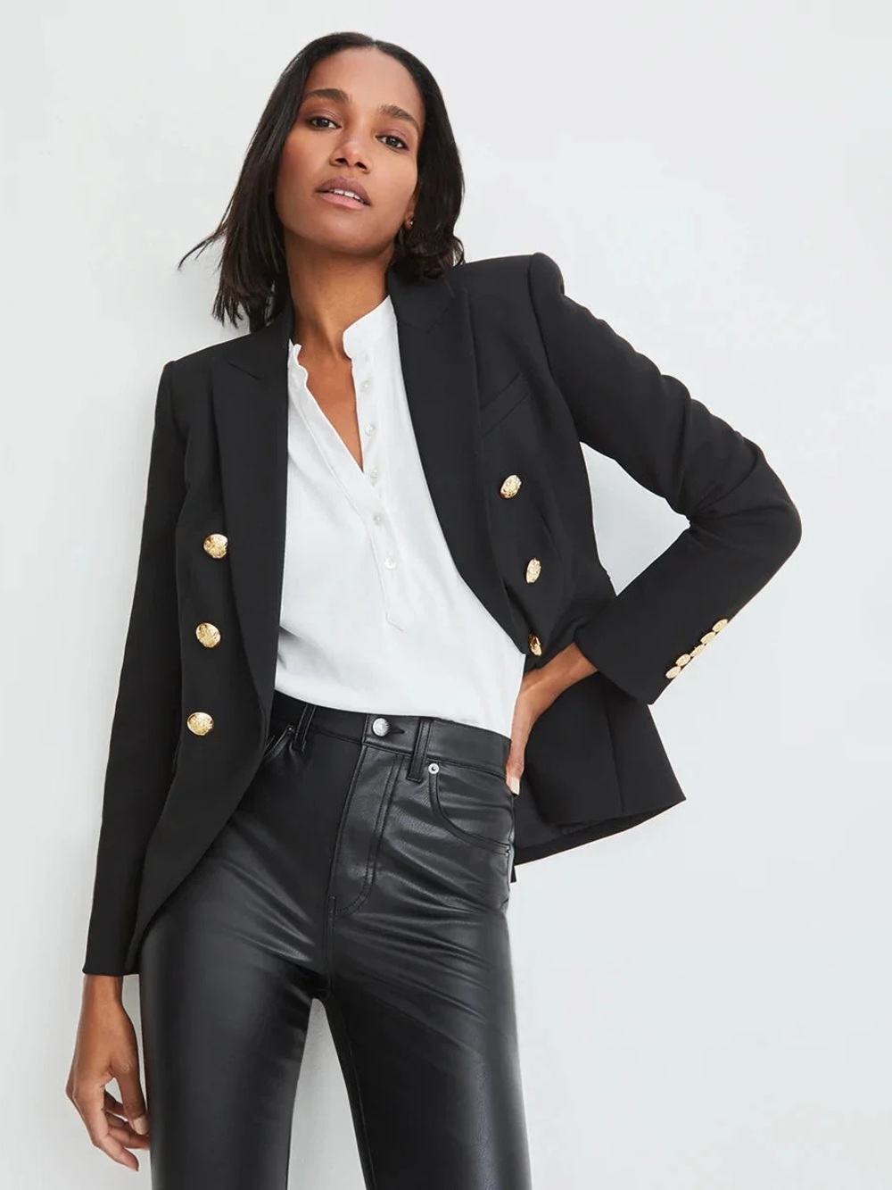Veronica Beard Miller Dickey Jacket Black Flap-Pocket Double-Breasted Blazer